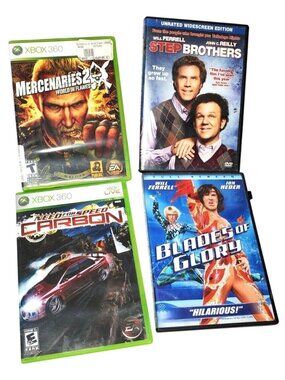 Xbox 360 Game & Movie Bundle | Mercenaries Need For Speed Step Brothers